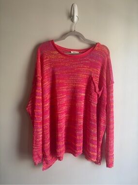 Easel Pink Confetti Knit Fringe Sweater size medium NWT